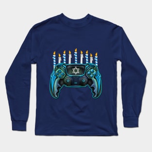 Video Game Controller Hanukkah Menorah Candles Long Sleeve T-Shirt